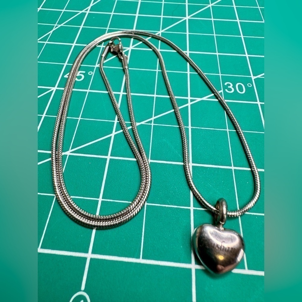 Silver Tone Snake Chain Necklace with Heart Pendant with Husband Engraved 20” - Picture 3 of 4
